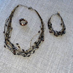 Tangled look necklace, bracelet and ring